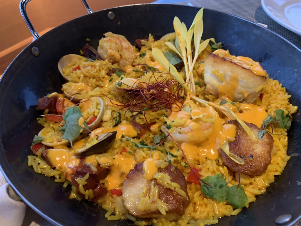 The seafood paella at Beverly's. Beverly's is the restaurant associated with Coeur d'Alene Resort.
