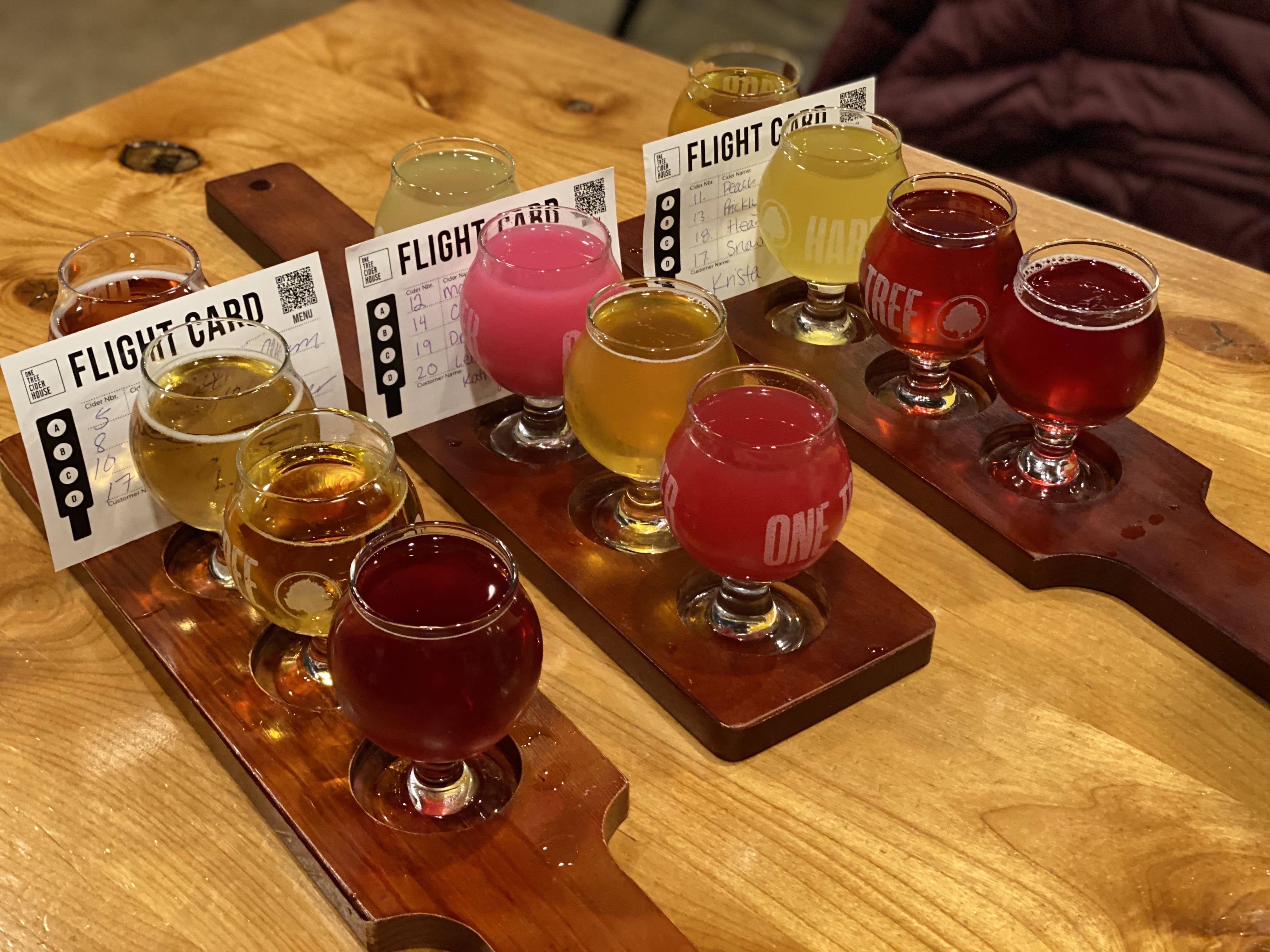 A One Tree Cider flight at One Tree Cider House