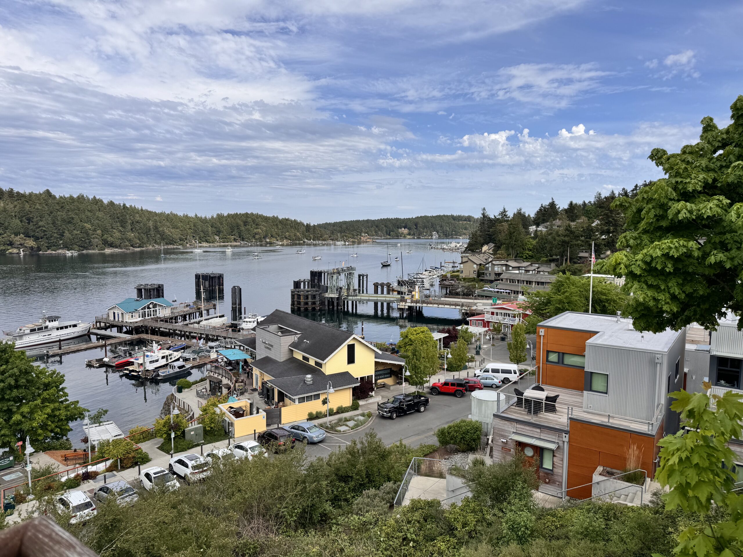 View of Friday Harbor and the harbor waterfront on San Juan Island, Washington