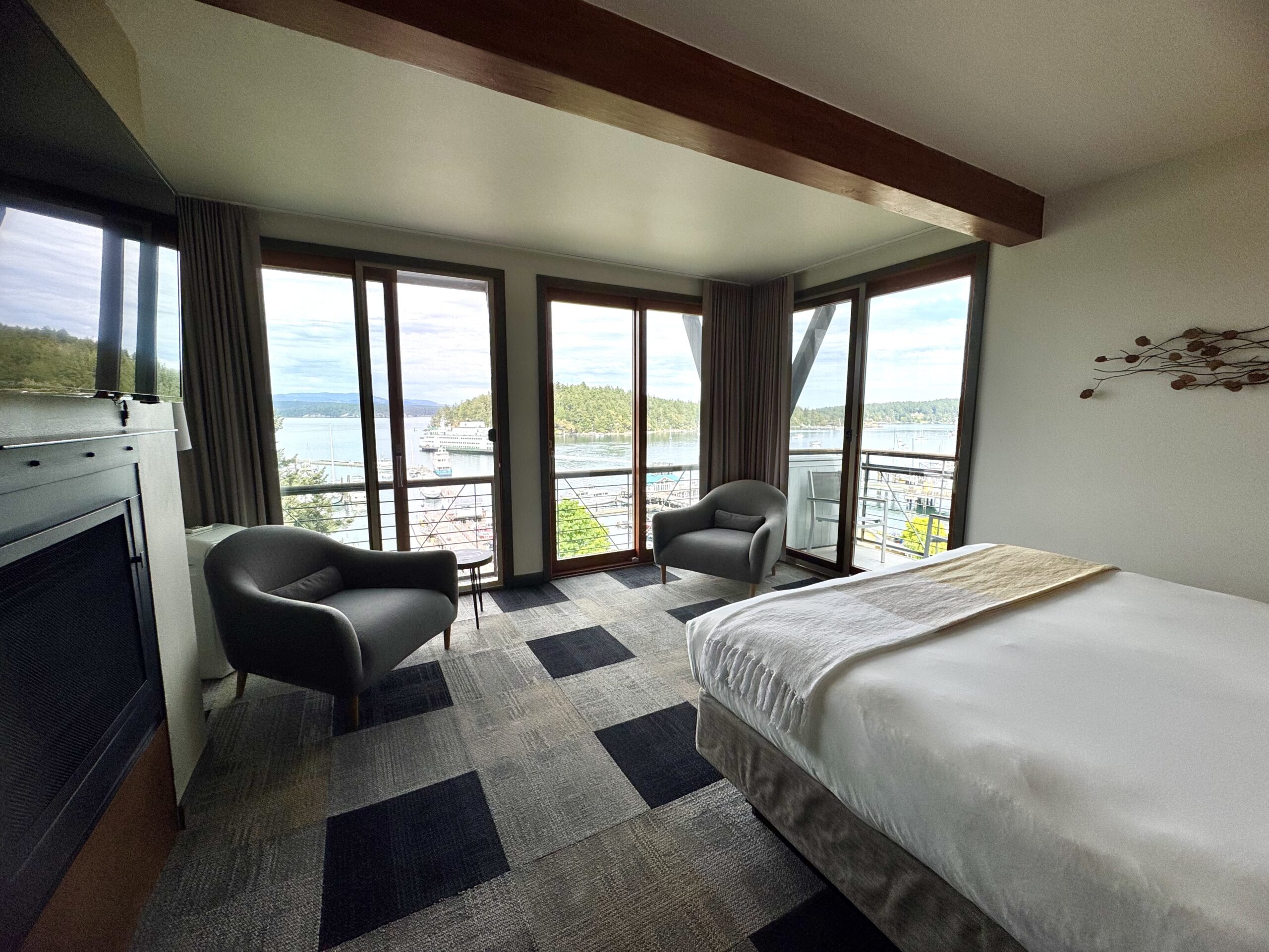 Corner room at Friday Harbor House overlooking the harbor in Friday Harbor, San Juan Island, Washington